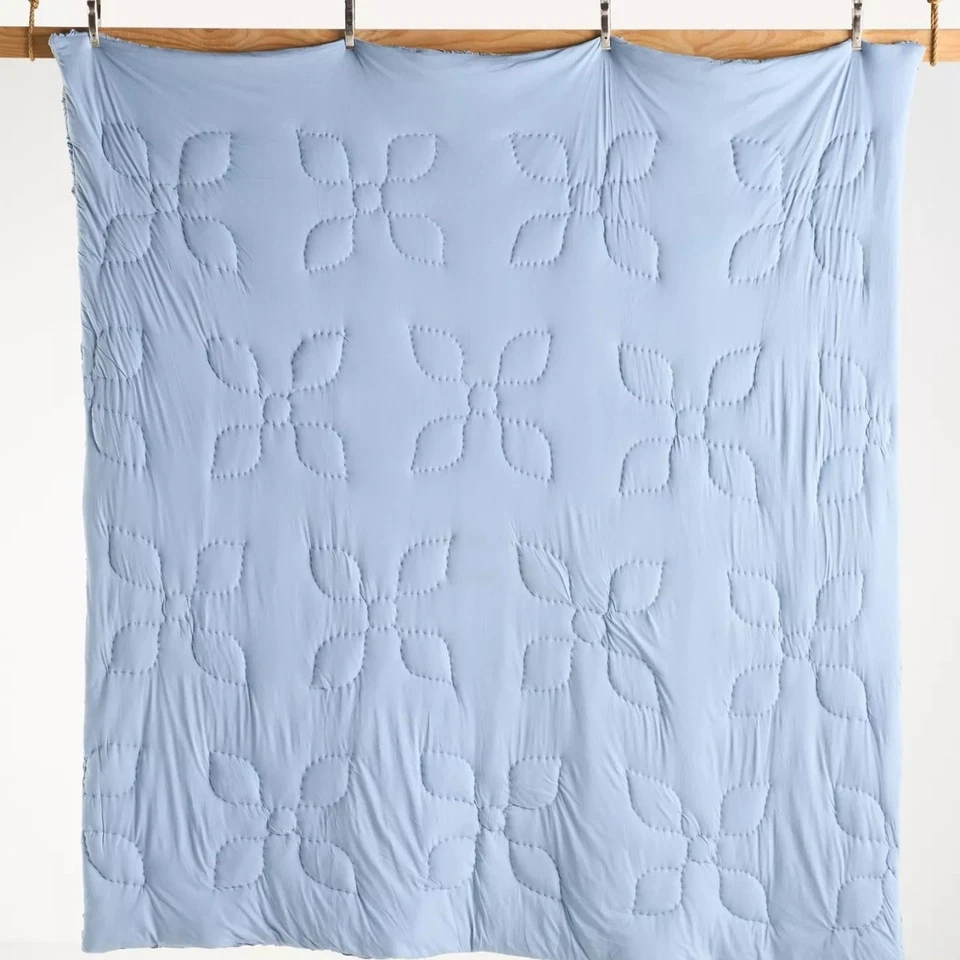 Edredón de algodón Anthropologie Stacy - King - Azul - Cosido acanalado - Nuevo con etiquetas Foto 4 de 4