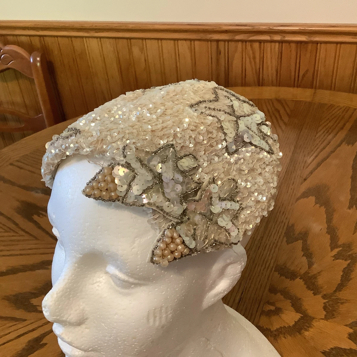 Vintage Style Pink Sequin Cloche Hat Iridescent Beaded Cocktail Skull Cap Shop Christine Alexander Hats for Women on Mercari | New  main image 4