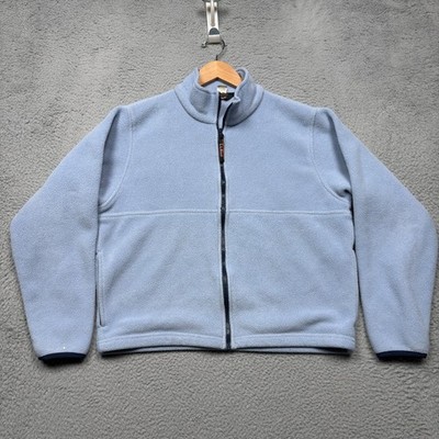 VTG LL Bean Sweater Fleece Jacket Womens Medium Blue Full Zip Mock Neck