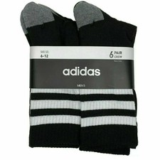 6 PAIRS ADIDAS MEN MOISTURE WICKING CREW SOFT Socks LARGE 6-12 BLACK WHITE 24