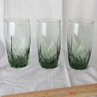 Set Of 3 Vintage Anchor Hocking Ivy Green Central Park Swirl Tumblers 16 Oz 6"