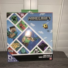 MINECRAFT 15 Days Of Socks In A Box Kids Size 5 Sock Size 5.5 - 8.5 NIB