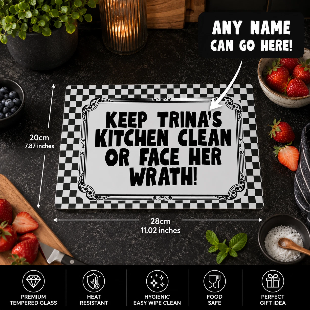 Any Name Glass Chopping Board Funny Housewarming Kitchen Decor Gift For Mum Wife