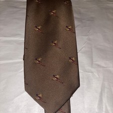 Jack Wood Ltd. Charlotte Vintage Brown Silk Blend Pheasant Emblematic Necktie
