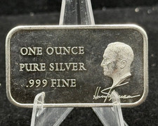 VINTAGE HARRY TRUMAN 1oz .999 SILVER ART BAR 103.76 per troy oz