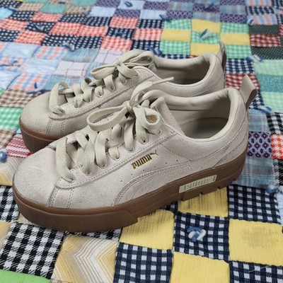Puma Women s Low-Cut Mayze Suede Athletic Sneakers Beige/Gum Size 9M
