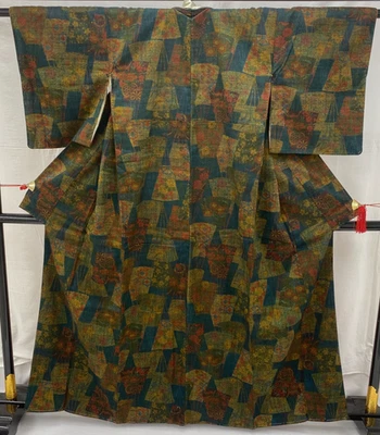 Kimono japonais vintage en soie marine Komon traditionnel authentique longueu... - Photo 1/4