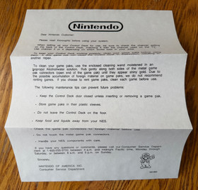 Nintendo of America Service Dept. letter cleaning kit nes action set system RARE