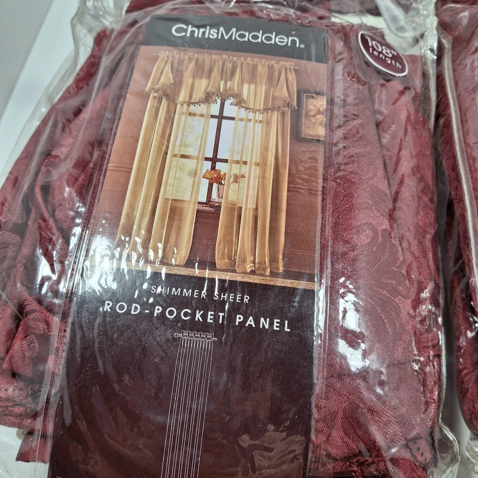 Burgundy Drapery Decorator Collection – 3 Panels – 2 Solid Pattern &1 Lace Style - Image 2 of 4