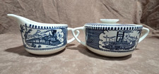 Vtg Set 1950's Royal China Currier & Ives Creamer & Sugar Bowl Made in USA Mint!