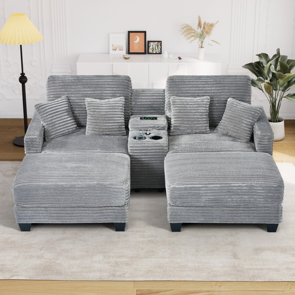 Oversized Upholstered Chaise Lounge Chair Sofa w/ USB Ports