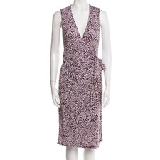 Diane von Furstenberg DVF Purple Leaf Print 100% Silk Wrap Dress Size 6