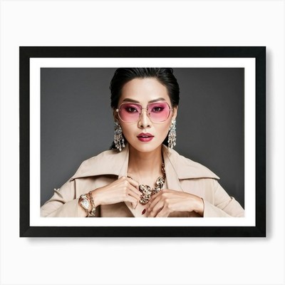 Portrait einer eleganten asiatischen Frau gerahmtes Wandbild Poster Leinwanddruck Bild