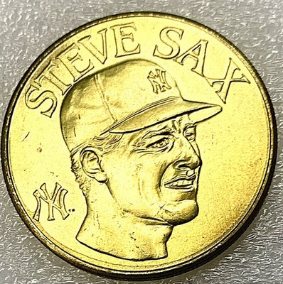 1990 Steve Sax Medal - New York Yankees  - Bondai - 1989 Stats - 32MM - 15