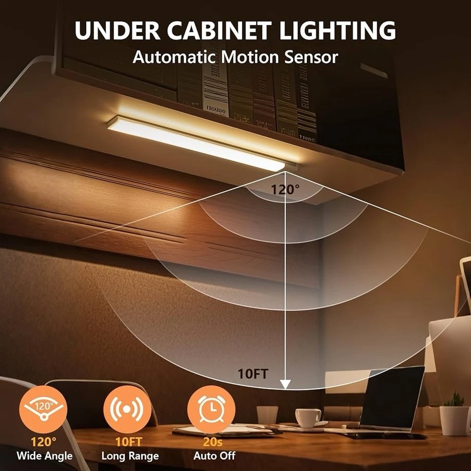 4-Pack LED Under Cabinet Lights, Rechargeable Motion Sensor, 3 Color Dimmable - Image 2 of 4