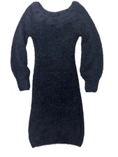 Fashion Nova Sweater Bodycon Pencil Dress Womens Medium Black Fuzzy Vamp Glam