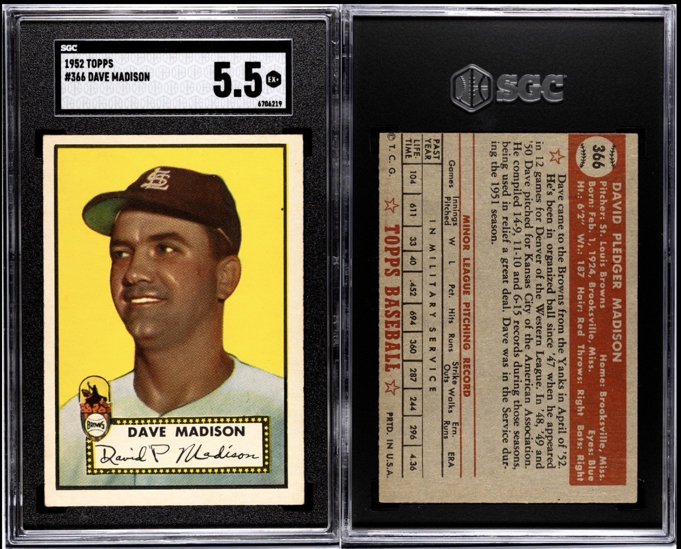 1952 Topps Dave Madison #366 SGC 5.5