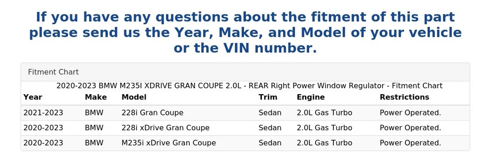 BMW M235I XDRIVE GRAN CUPÉ 2020-2023 2,0 L - regulador de ventana eléctrica trasero derecho Foto 4 de 4
