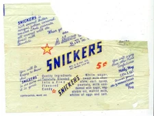 1940s Snickers 5c candy bar wrapper 1-1/4 oz - Mars