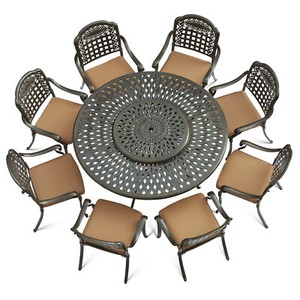 9-PCS Meubles de plein air Ensemble de repas Patio Table à manger avec Susan paresseuse & 8 Présidents