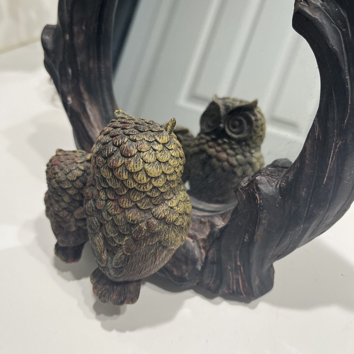 Vintage Mirror With Two Owl Reflection Resin Retro Kitch Vintage Mirror With Two Owl Reflection Resin Retro Kitch