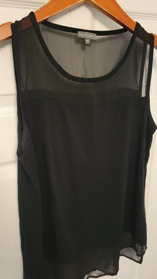 Vince Camuto Black Sheer Sleeveless Top PM Petite Medium  - Изображение 3 из 4