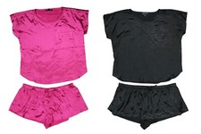 INC International Concepts Satin 2-Piece Top  Shorts Pajama Set NWT Berry