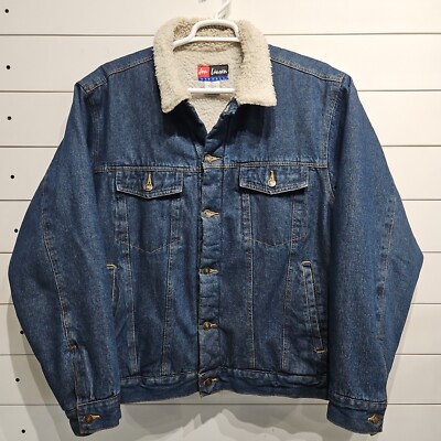 Vtg Sherpa Lined Mountain Western Rancher Cowboy Denim Blue Jean Coat Mens XL