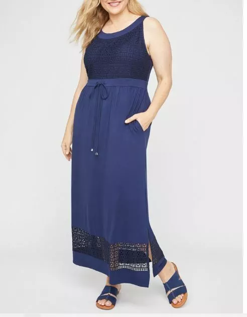 Catherines Plus Size Venetian Crochet Maxi Pockets Dress 4X, 30