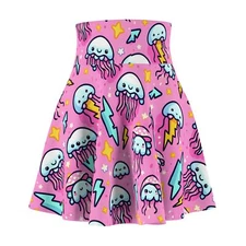 Kawaii Jellyfish Women's Pink Punk Rocker Skater Skirt
