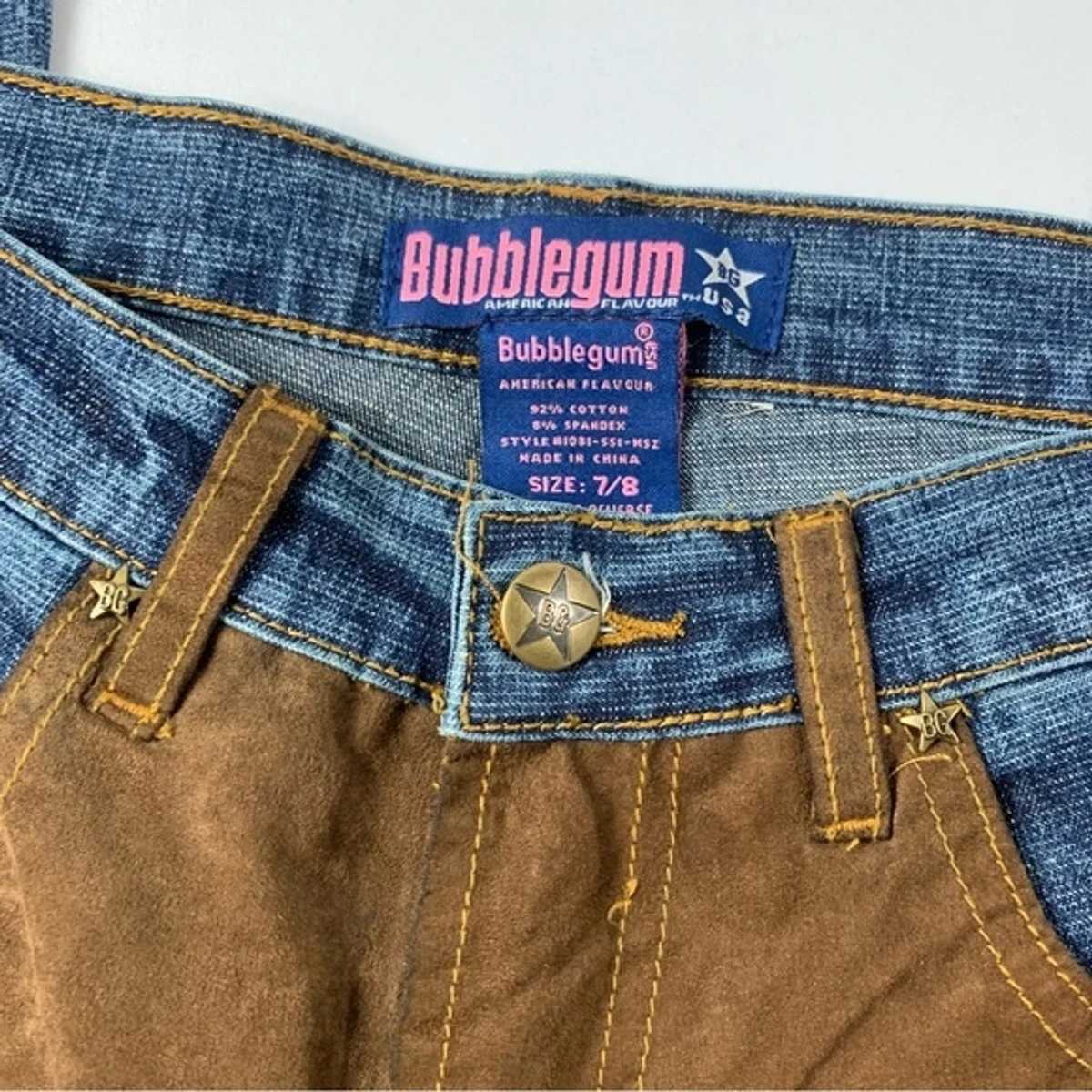 Vintage Flare Bubblegum Jeans with Brown Suede Panel