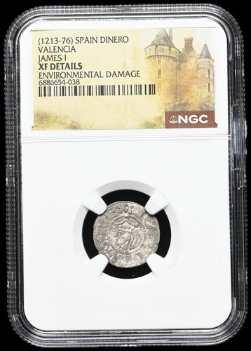 MEDIEVAL SPAIN, Valencia. Jaime I. 1213-1276. Billon Dinero, NGC XF Details