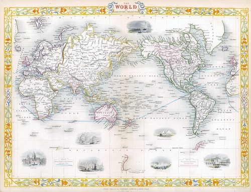 1850 Original Antique Map WORLD MERCATOR'S PROJECTION Tallis FULL COLOUR (LM4...