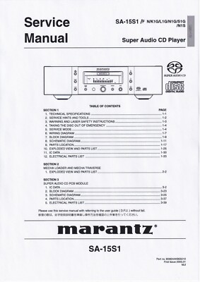 Service Manual-Anleitung für Marantz SA-15 S1 