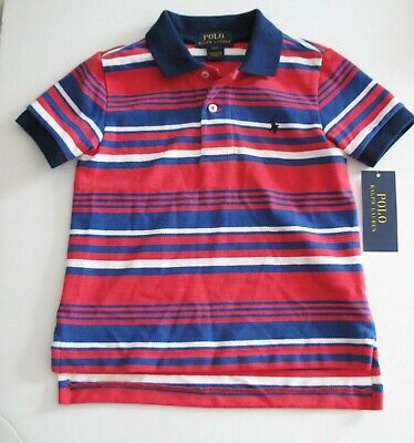 Toddler Boys Red Short Sleeve 100% Cotton Striped Polo