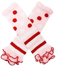 Pink  Red Polka Dot Striped Ruffled Leg Warmers 12"