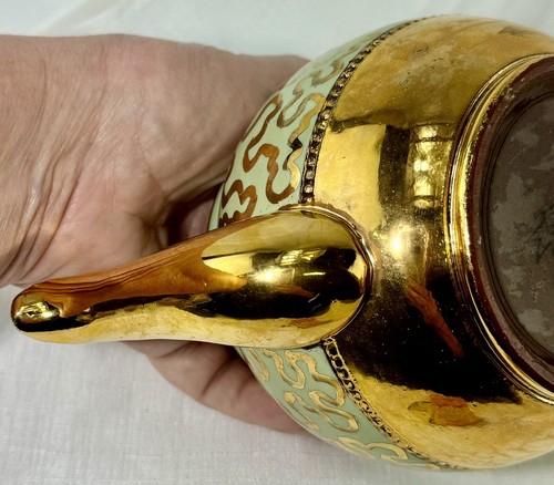 Sadler Teapot Inside Terra cotta Mint Green With Gold Accents Vintage Antique - Picture 12 of 24