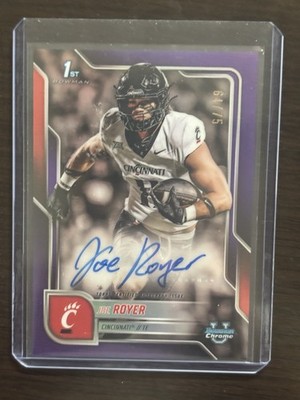 2025 Bowman Chrome Univ Autograph Purple Refractor Joe Royer /75 ROOKIE 1st AUTO