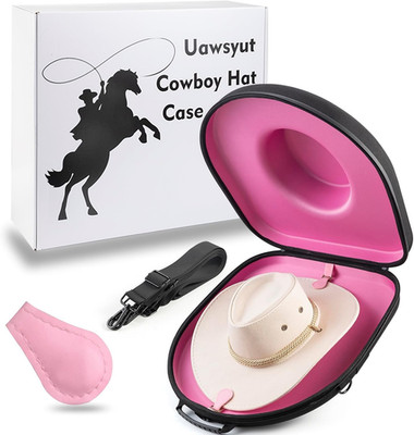 Travel Cowboy Hat Case - Crushproof Fedora Carrier with Adjustable Strap (Pink)