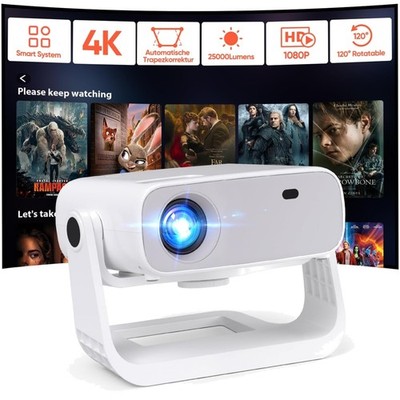 Smart Beamer 1080P, 4K Support, 25000 Lumens, WiFi 6, Android 11, Home Theatre