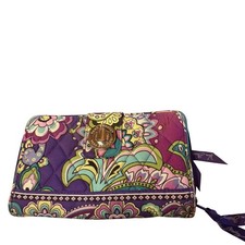 Vera Bradley Wallet Turn Lock Clutch Purple Floral Very Clean Purple Inside