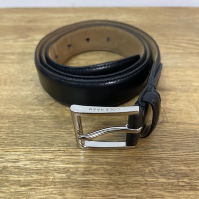 Cole Haan Herren Schwarz Leder Eleganter Gürtel 34 /85Cm Schwarz Leder Chrom Schnalle