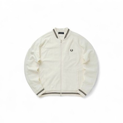 Fred Perry Heritage Terrycloth Track Jacket Full Zip Cream Stripe Tenniscore  XL