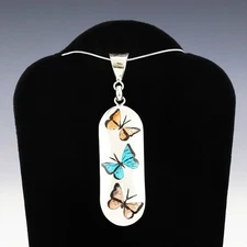 NATIVE AMERICAN ZUNI STERLING SILVER & INLAY BUTTERFLY PENDANT BY QUINTIN QUAM