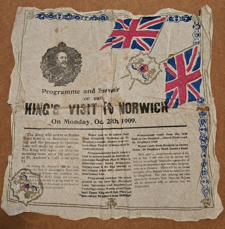 1909 Commemorative Napkin From the King Of England's Visit To Norwich.  