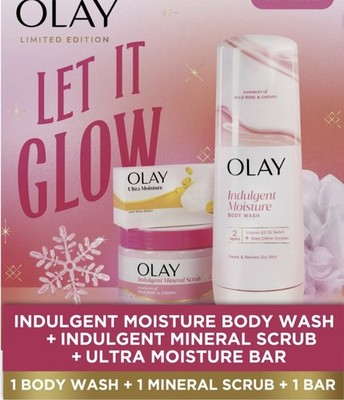Olay Limited Edition Let It Glow 3in1 Gift Pack. Wild Rose  and Chery Moisture 