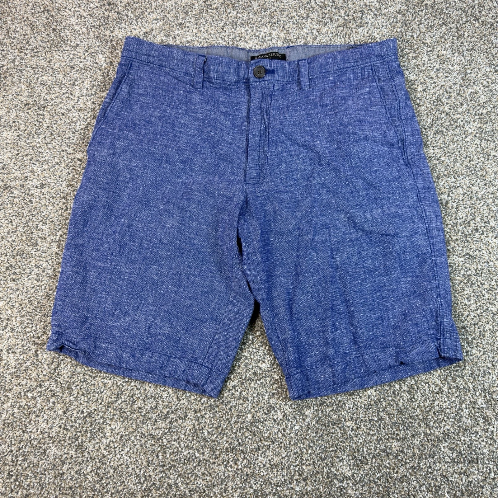 Banana Republic Mens Linen Blend Shorts Size 32 Blue Flat Front Casual Chino