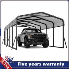 12x24 FT Metal Carport Outdoor Car Port Canopy with Reinforced Base Steel Roof