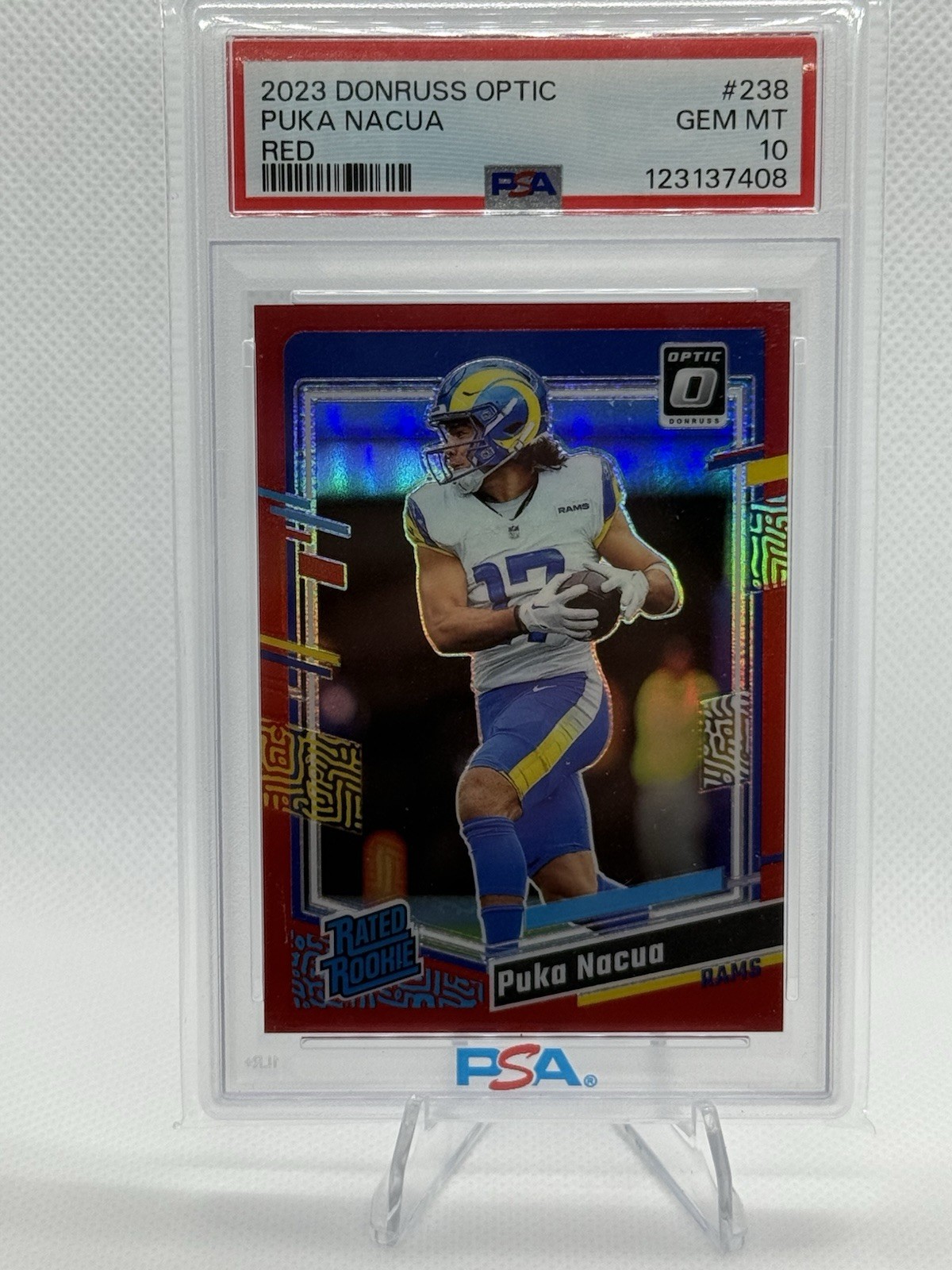 PSA 10!!! 2023 Panini Donruss Optic - Rated Rookie Puka Nacua #238 Red Prizm /99