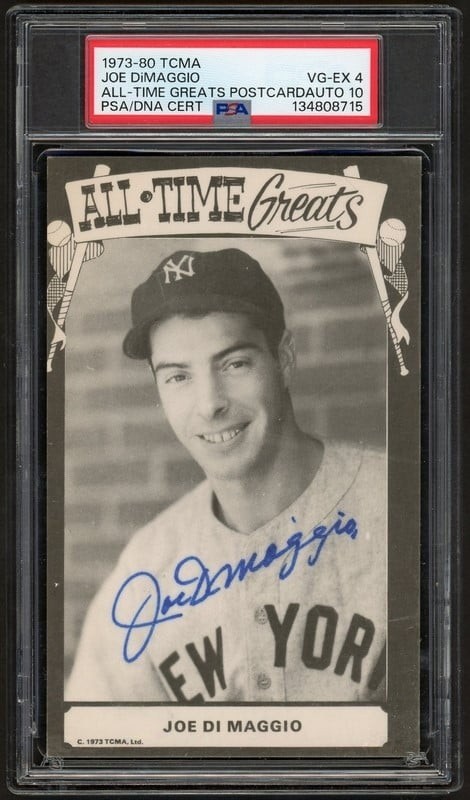 1973-80 TCMA All-Time Greats Joe DiMaggio Blank Back Autographed PSA/DNA 4/10